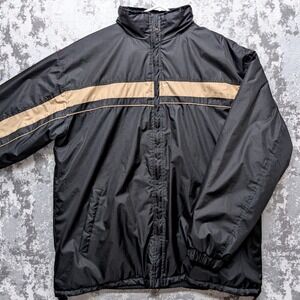 KENPO Mens L Beige‎ Black Stripe Fleece Lined Hooded Jacket